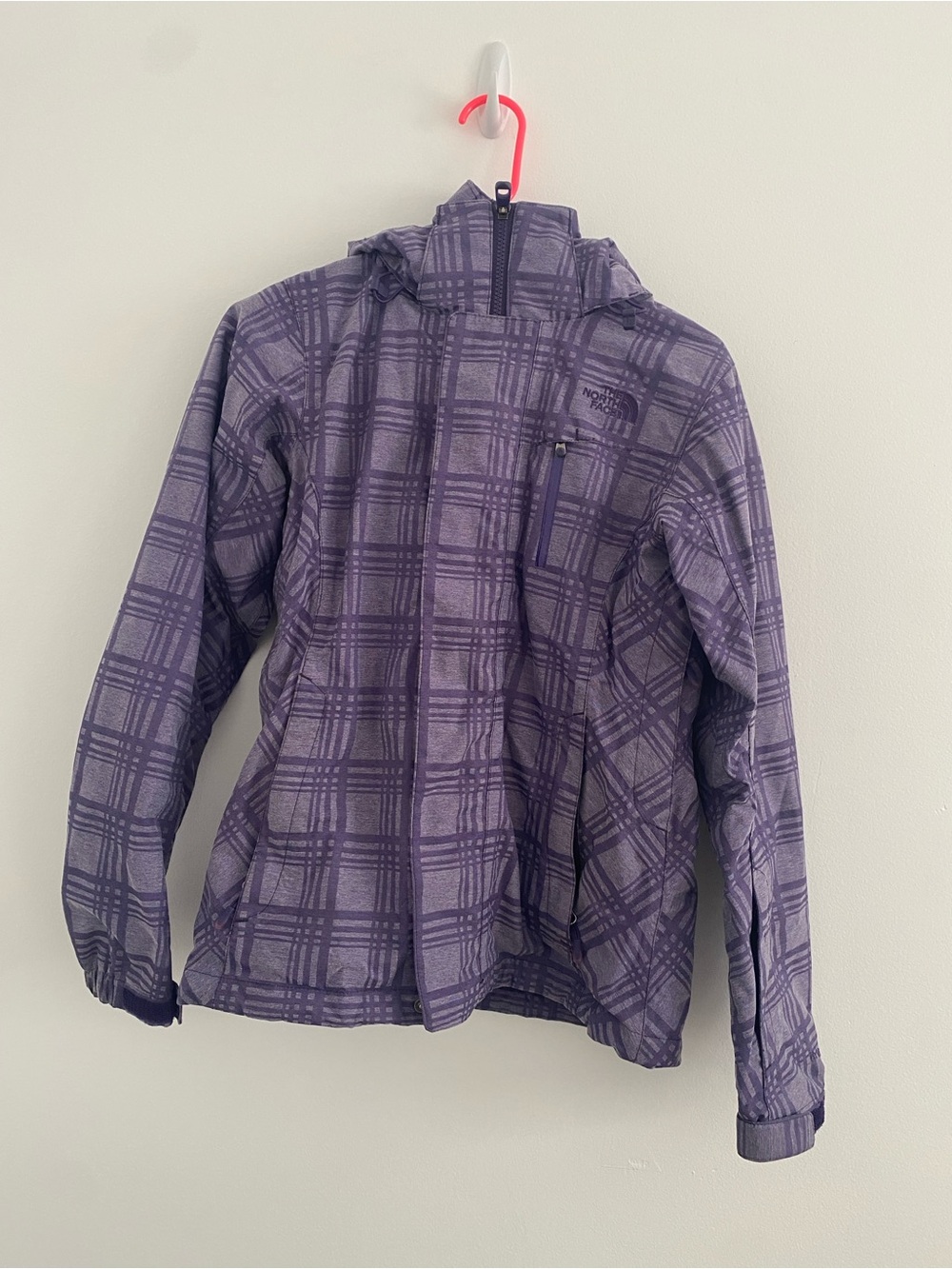 The North Face Women/Girls Purple Plaid Hooded Winter Jacket Size XS